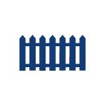 A blue picket fence icon on a white background.