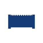 A blue silhouette of a saw blade on a white background.