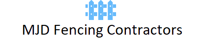 A logo for mjd fencing contractors with a picture of a fence