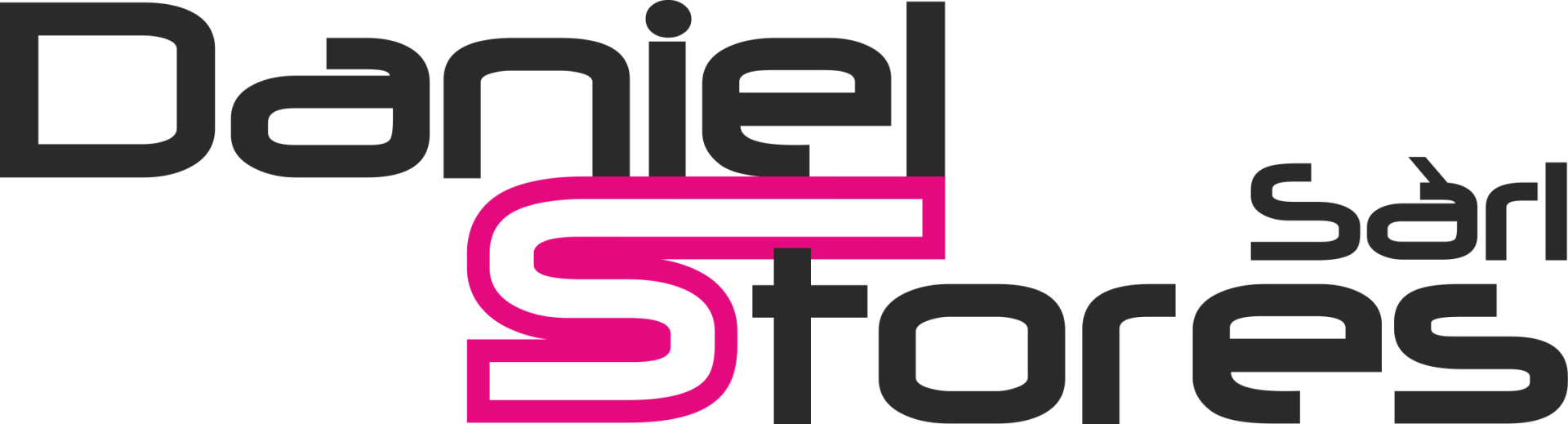 Le logo des magasins Daniel est rose et noir sur fond blanc.