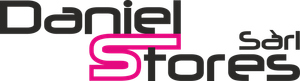 Le logo des magasins Daniel est rose et noir sur fond blanc.