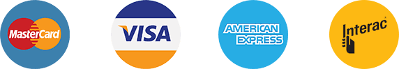 We accept MastarCard, Visa, American Express, and Interac Debit
