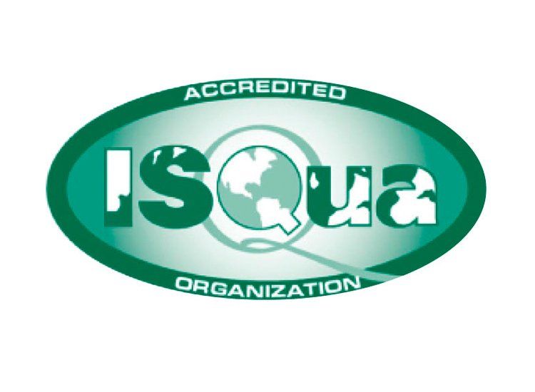 Un logotipo de organización isqua acreditada sobre un fondo blanco.