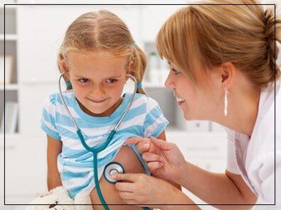 Little girl at the doctor for a checkup — Physicians & Surgeons MD & DO in East Waterboro, ME Little girl at the doctor for a checkup — Physicians & Surgeons MD & DO in East Waterboro, ME