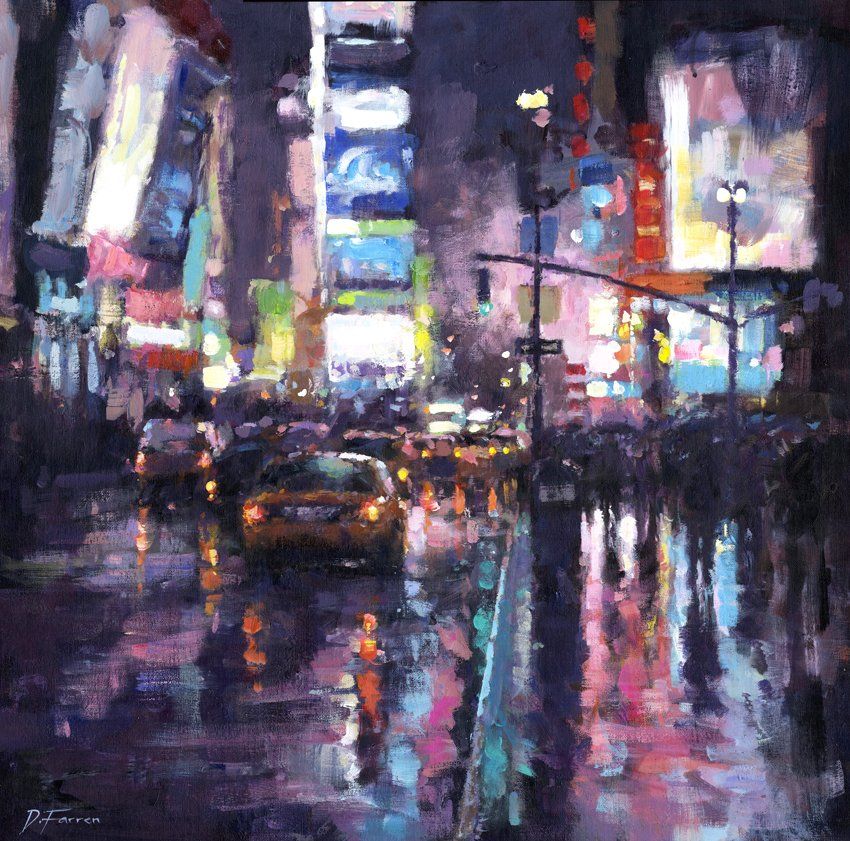 painting of rain reflections,  New York  by David Farren