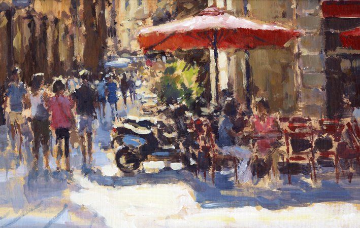 impressionist oil painting of the Place du Parlement, Bordeaux  by David Farren