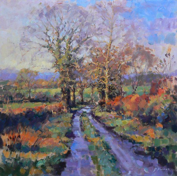 oil painting of autumn trees in Derbyshire by artist David Farren