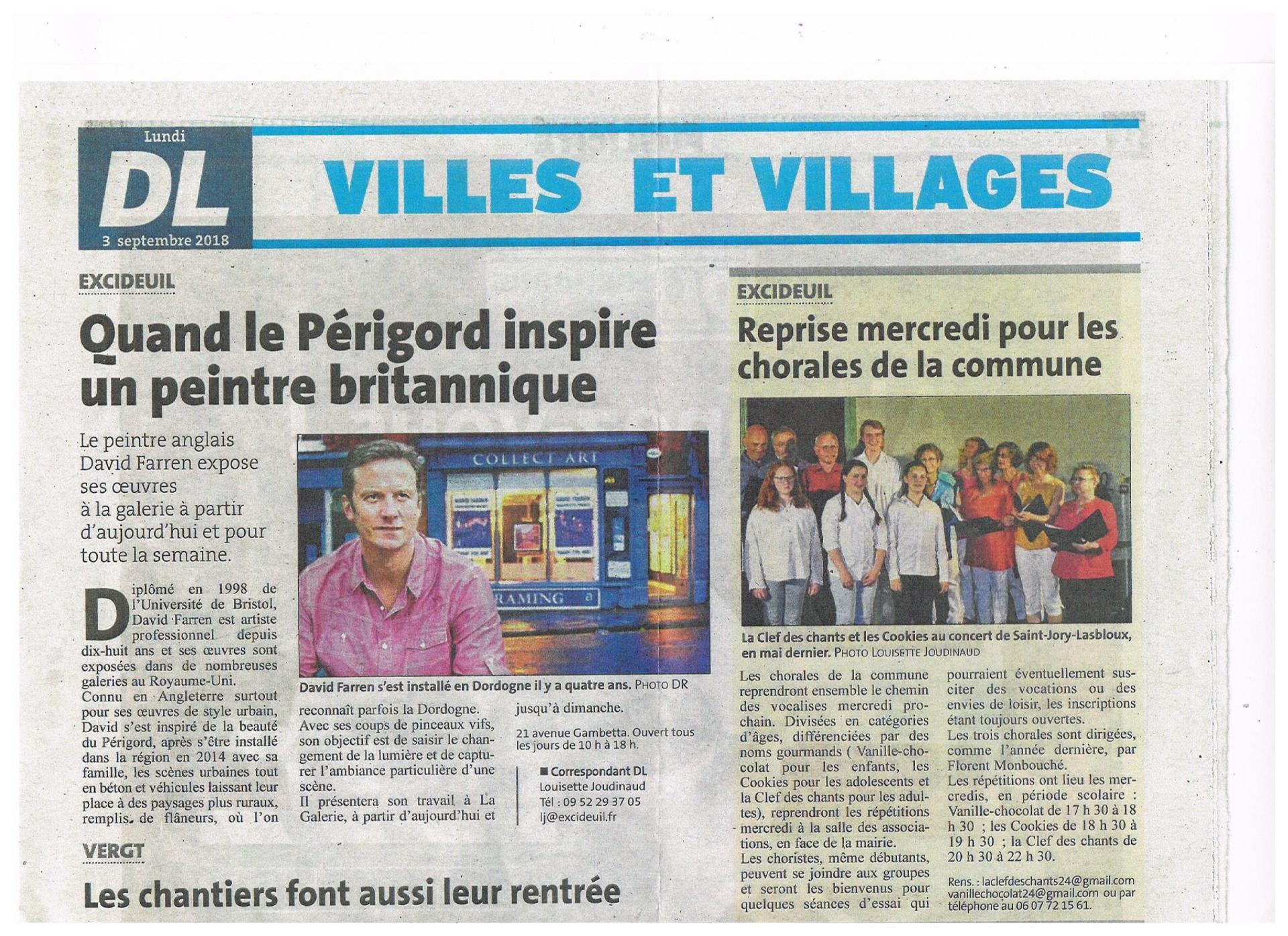 image of article about the artist David Farren in Sud Ouest
