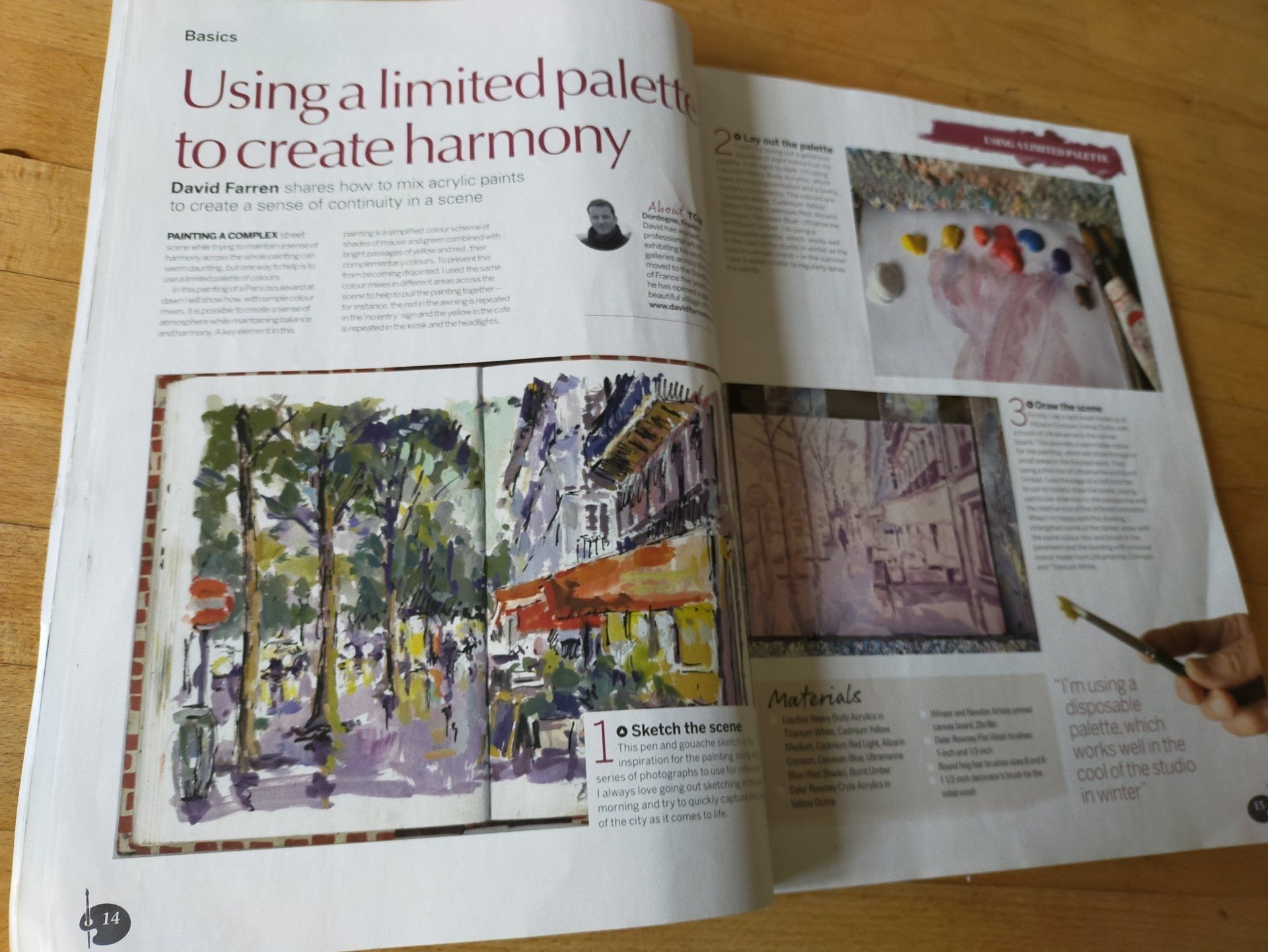image of article about the artist David Farren in Paint and Draw Acrylics magazine