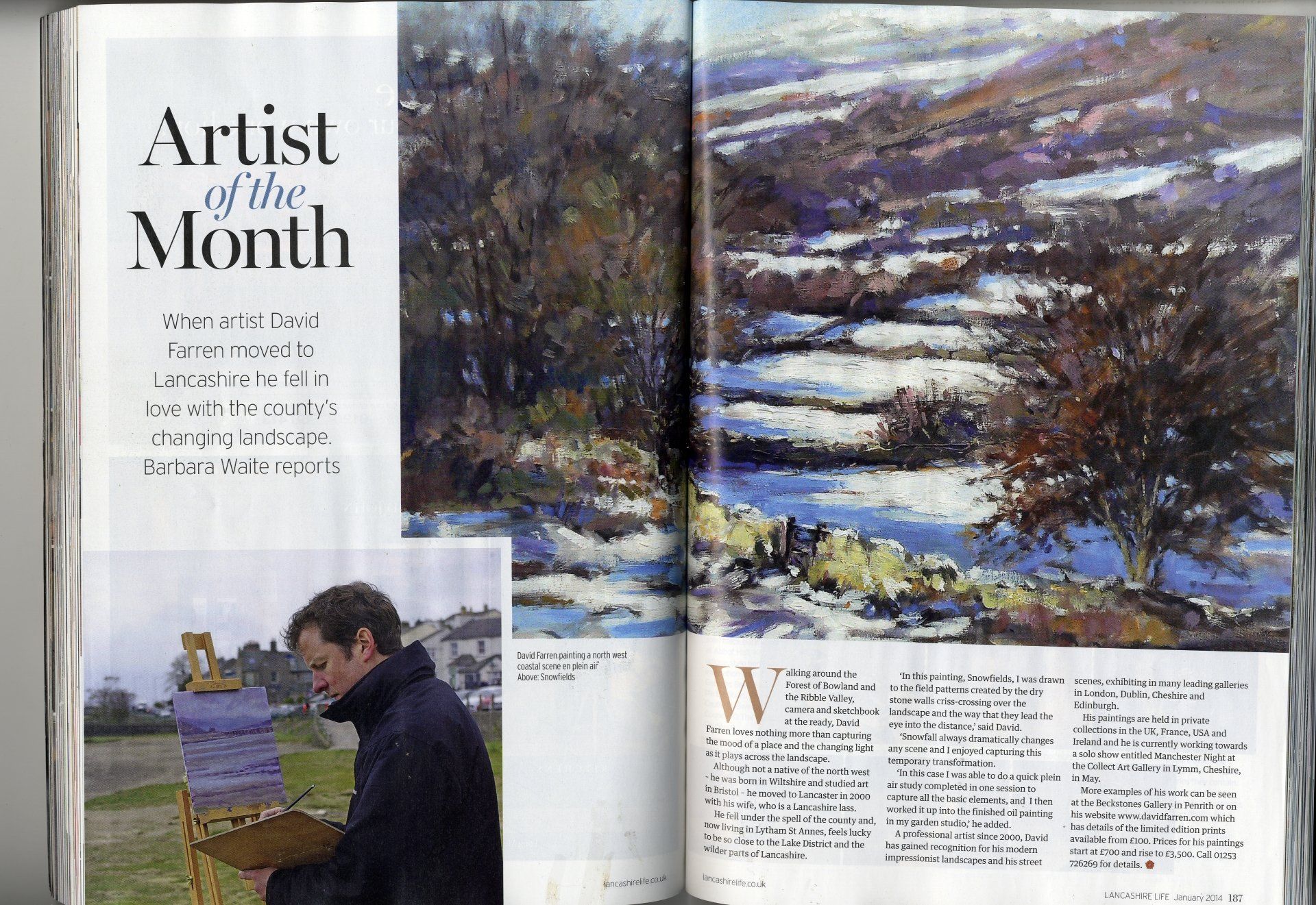 image of article about the artist David Farren in Lancashire Life magazine