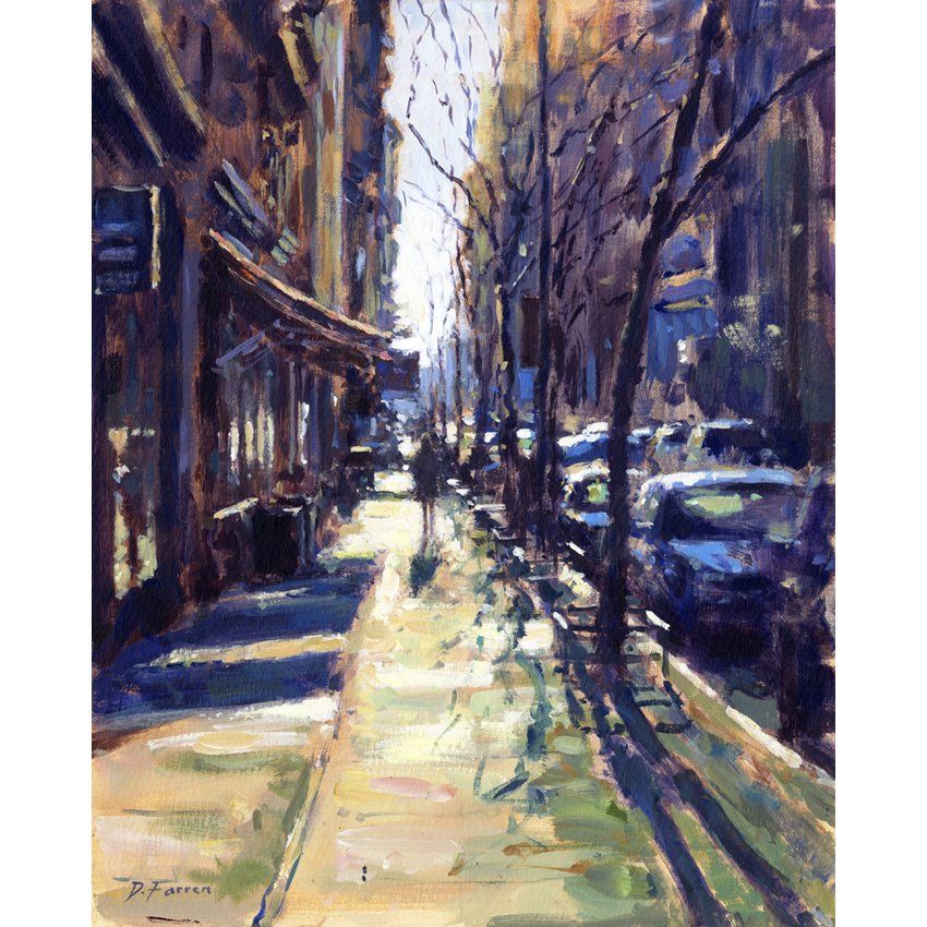 Painting of a New York street in the morning by David Farren