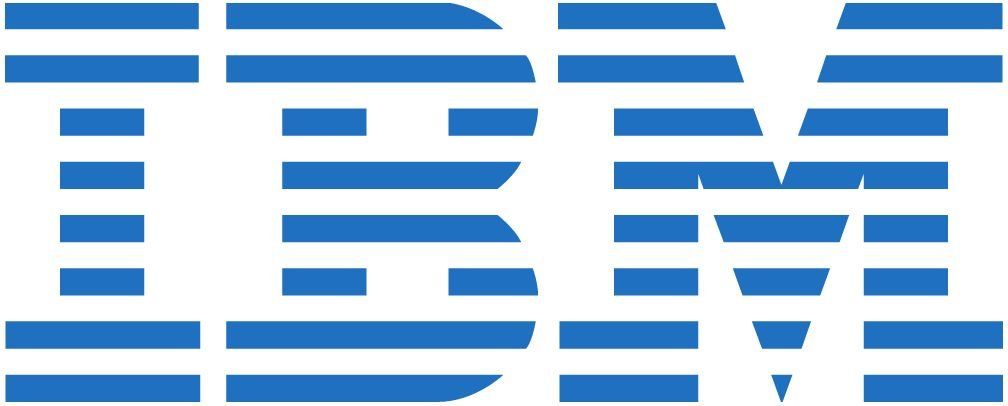 A blue and white ibm logo on a white background