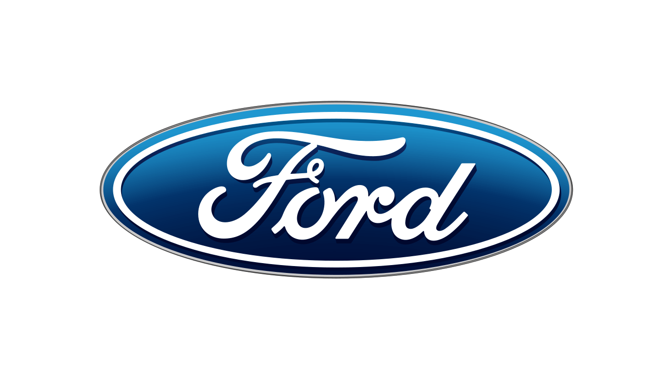 A blue and white ford logo on a white background.