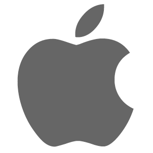 The apple logo is gray and has a leaf on it.