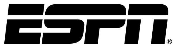 A black and white espn logo on a white background
