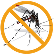 Mosquito inside a circle with a diagonal red line, indicating