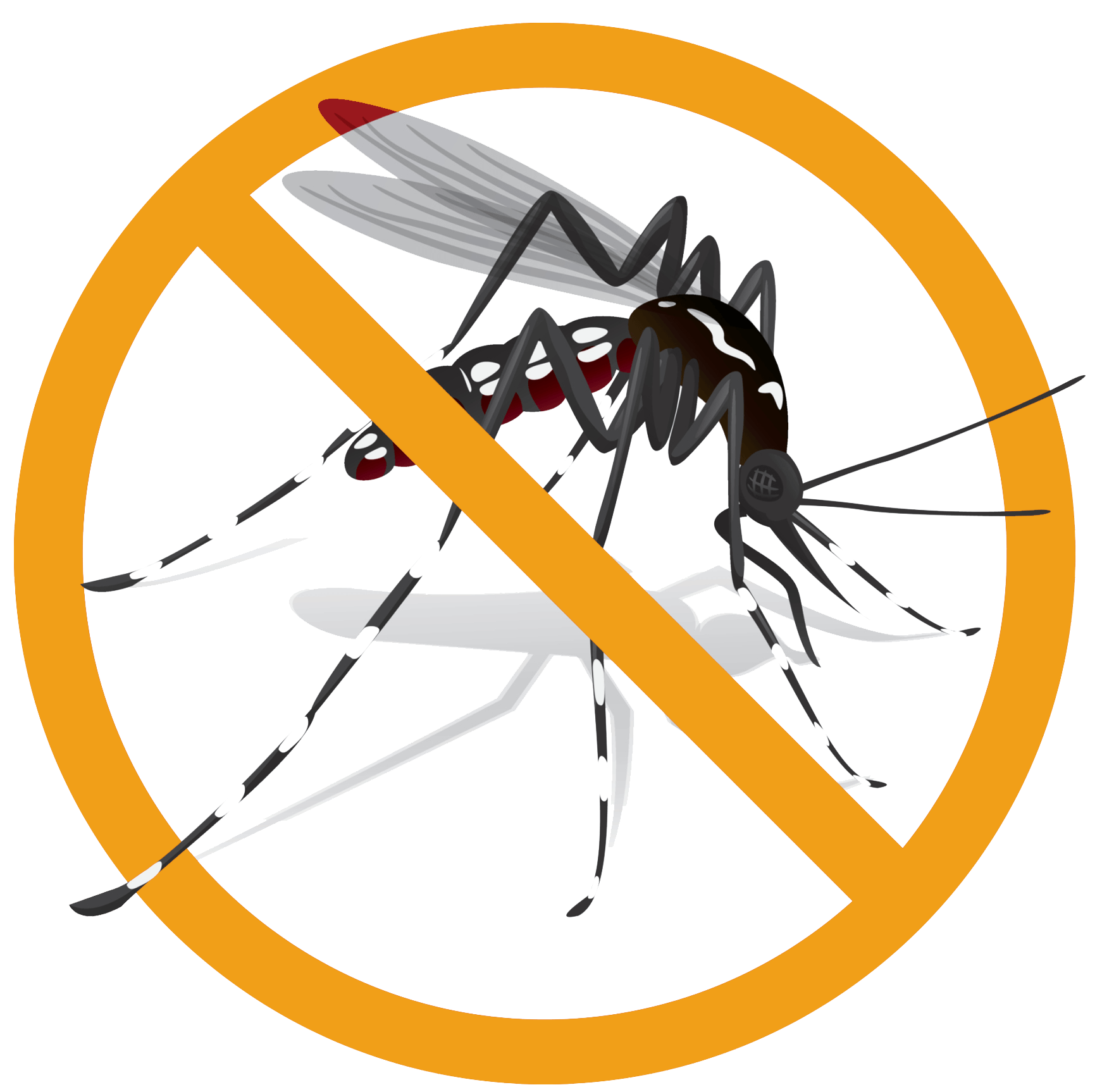 Mosquito inside a circle with a diagonal red line, indicating 