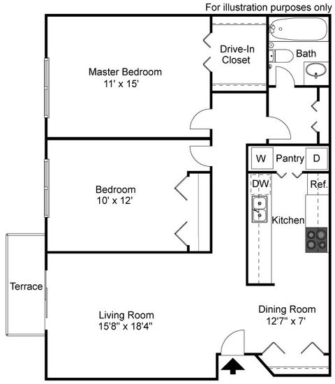 Two bedroom, one bath, 930-1025 square feet
