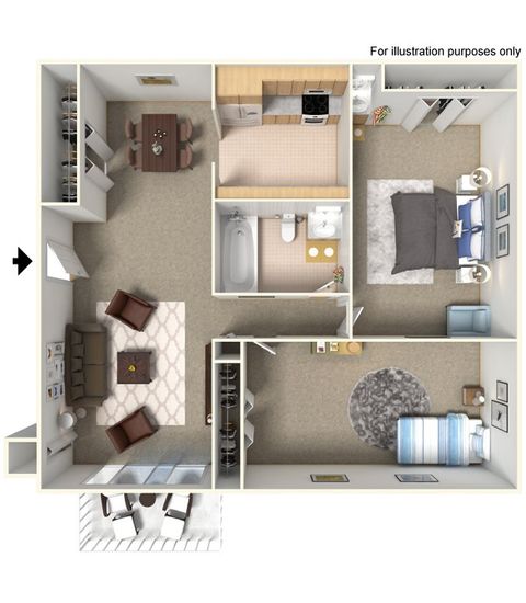 Two bedroom, One bath, 770 square feet