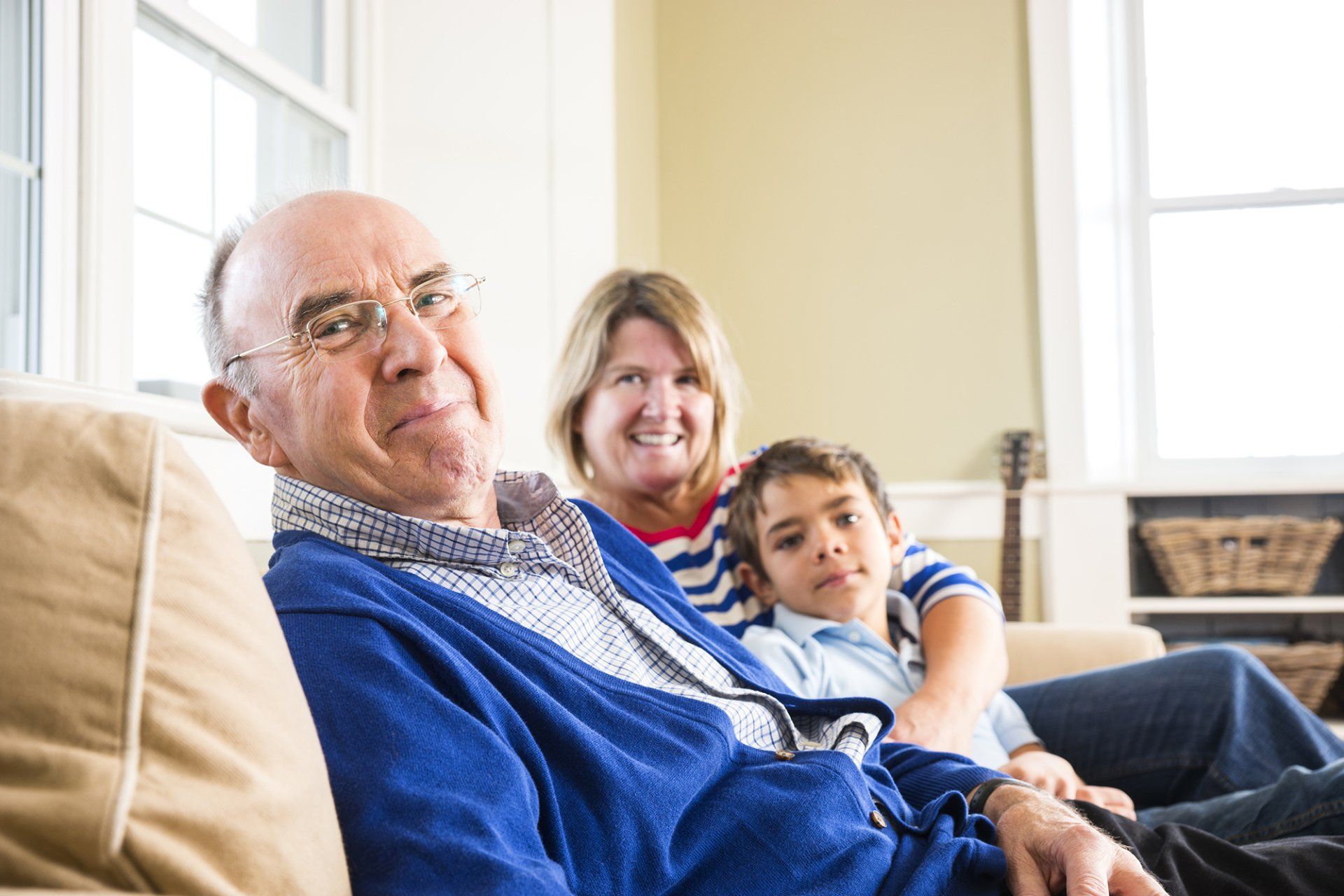 Senior man with visitors