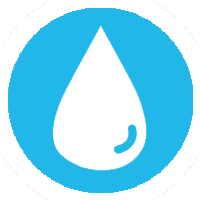 White water drop inside a blue circle.