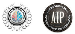 Two logos for a certified hvp practitioner and an association for decorative psychology.