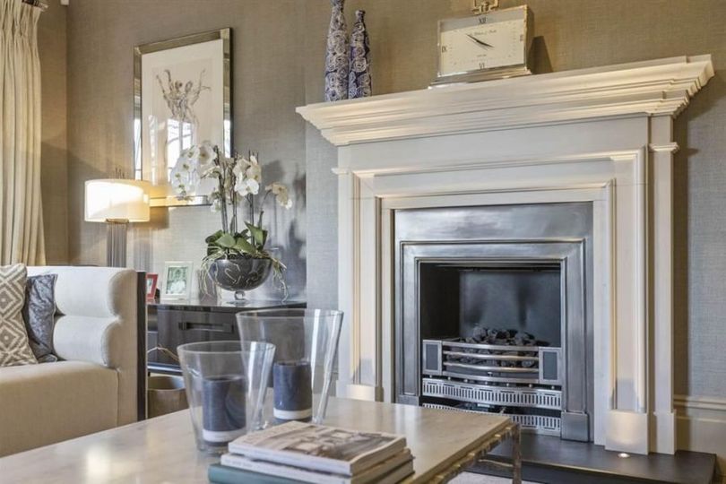 Stone fireplace in a living area