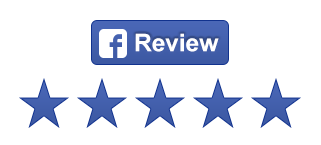 A facebook review button with five stars on it