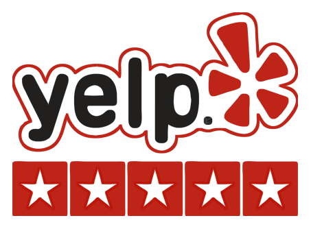 A yelp logo with five stars on it