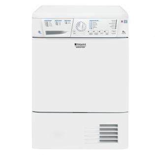 Asciugatrice Hotpoint Ariston bianca con pannello di controllo superiore e sportello frontale.