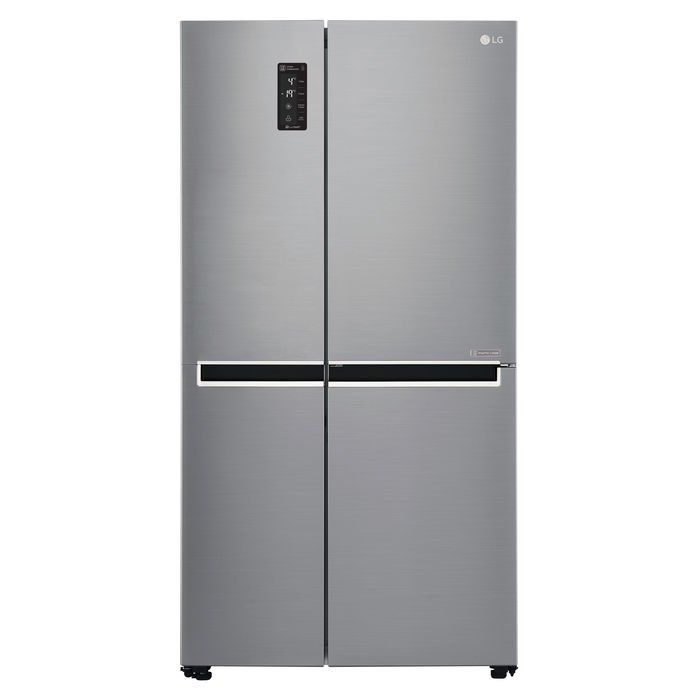 Frigorifero side-by-side LG in acciaio inox con pannello di controllo digitale touch sulla porta sinistra.