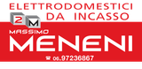 Logo per Massimo Meneni, con il nome del marchio e il numero di telefono 06.97236867 su sfondo rosso e bianco.