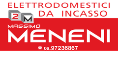 Logo per Massimo Meneni, con il nome del marchio e il numero di telefono 06.97236867 su sfondo rosso e bianco.