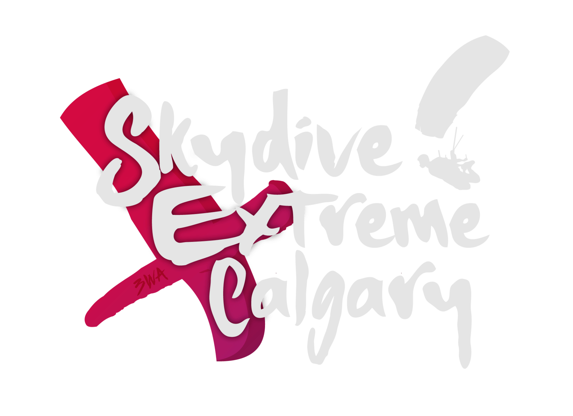 A pink and white logo for skydive extreme calgary