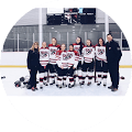 A group of hockey players are posing for a picture on the ice.