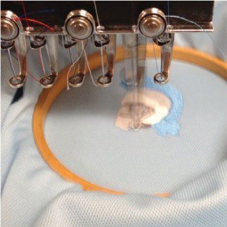 A machine is embroidery a picture on a shirt