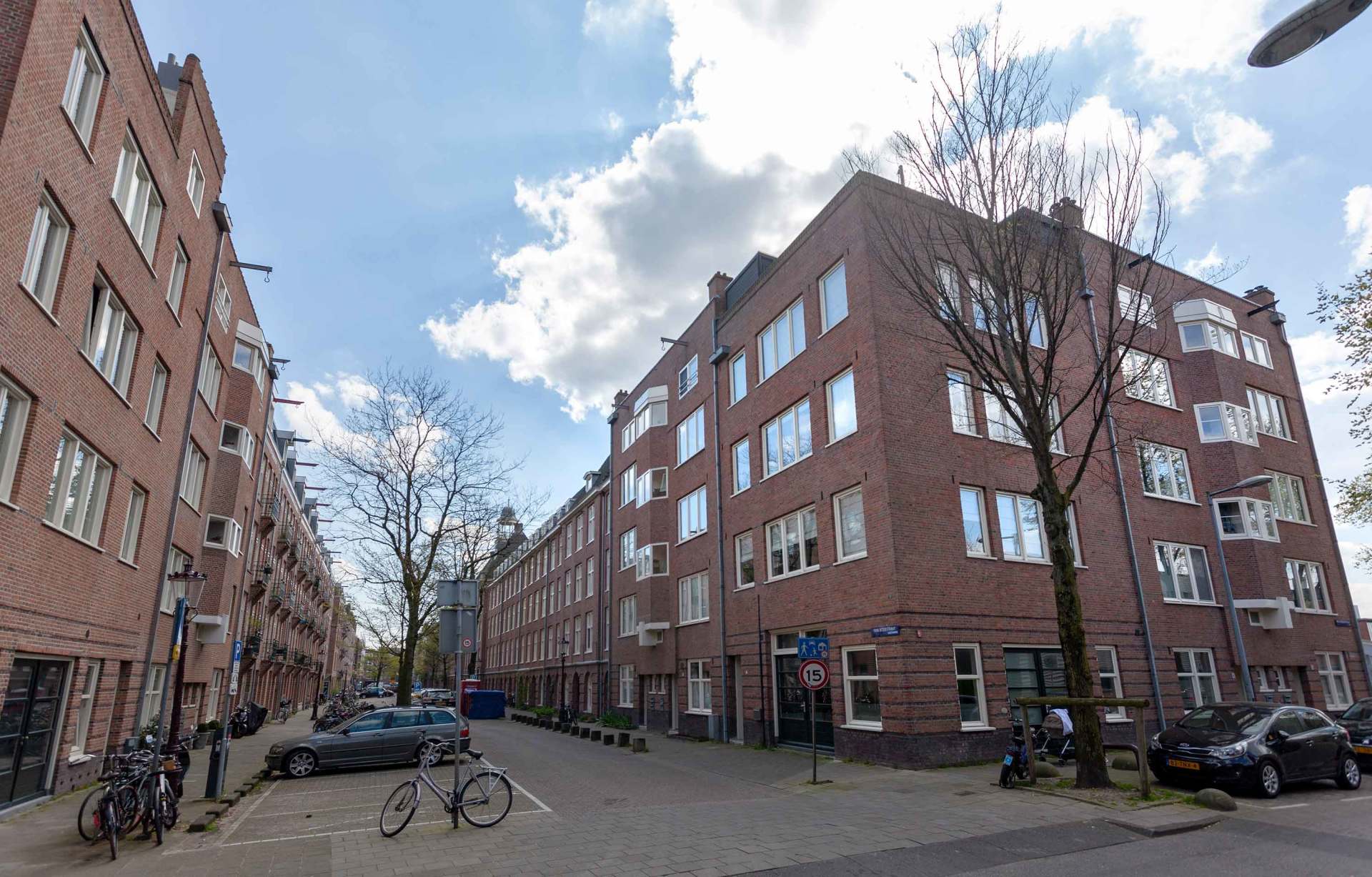 Wide angle view of Van Bossenstraat Amsterdam