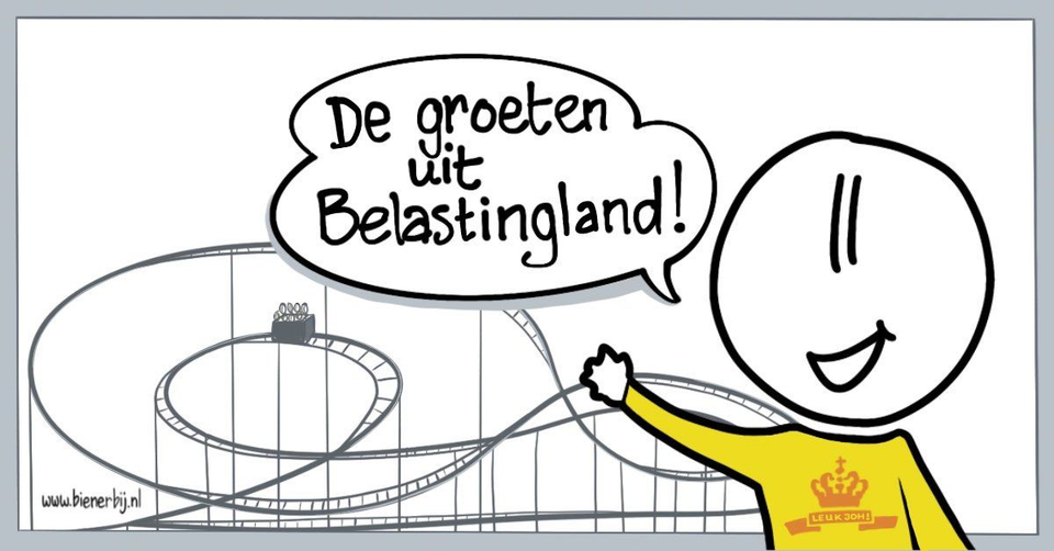 Getekend groetend poppetje met achtbaan op achtergrond