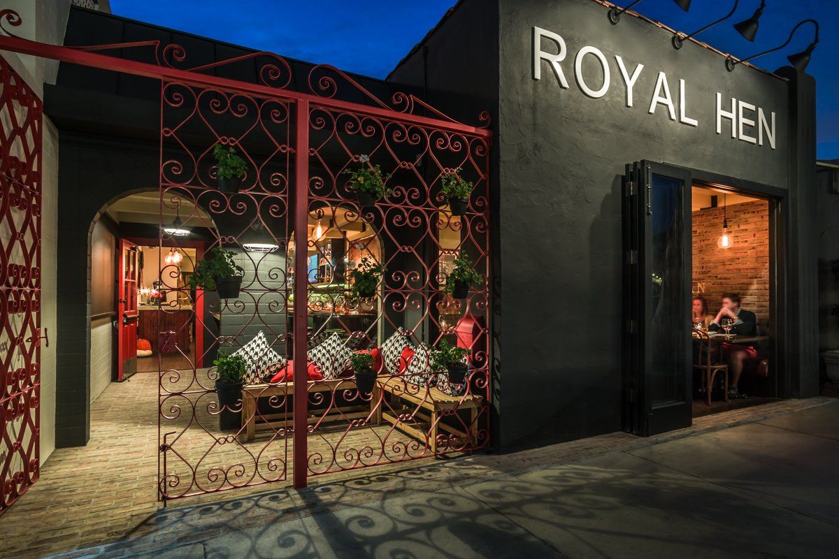 Image of an exterior of Royal Hen restaurant designed by Ivy Glore