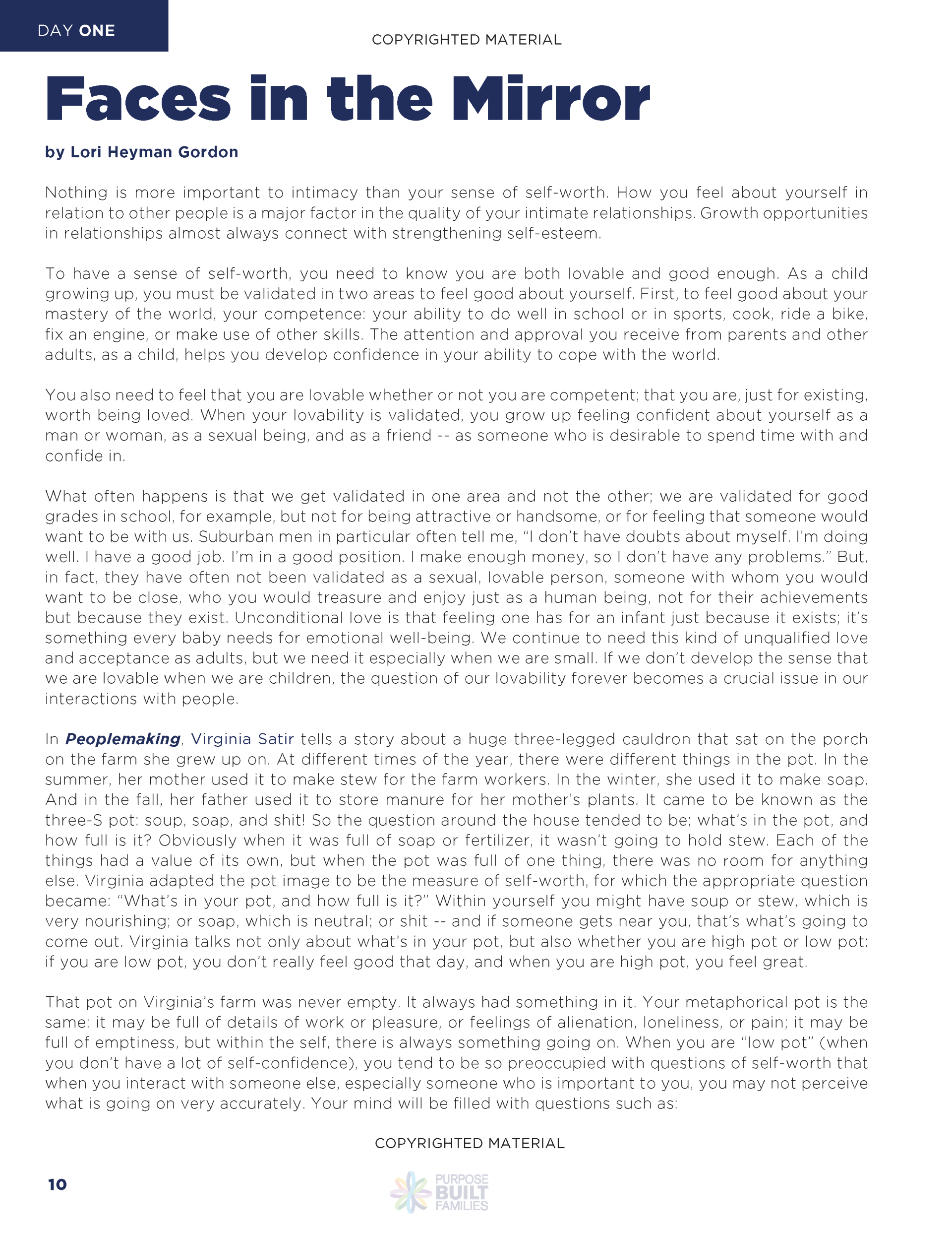 A page of a book titled faces in the mirror.