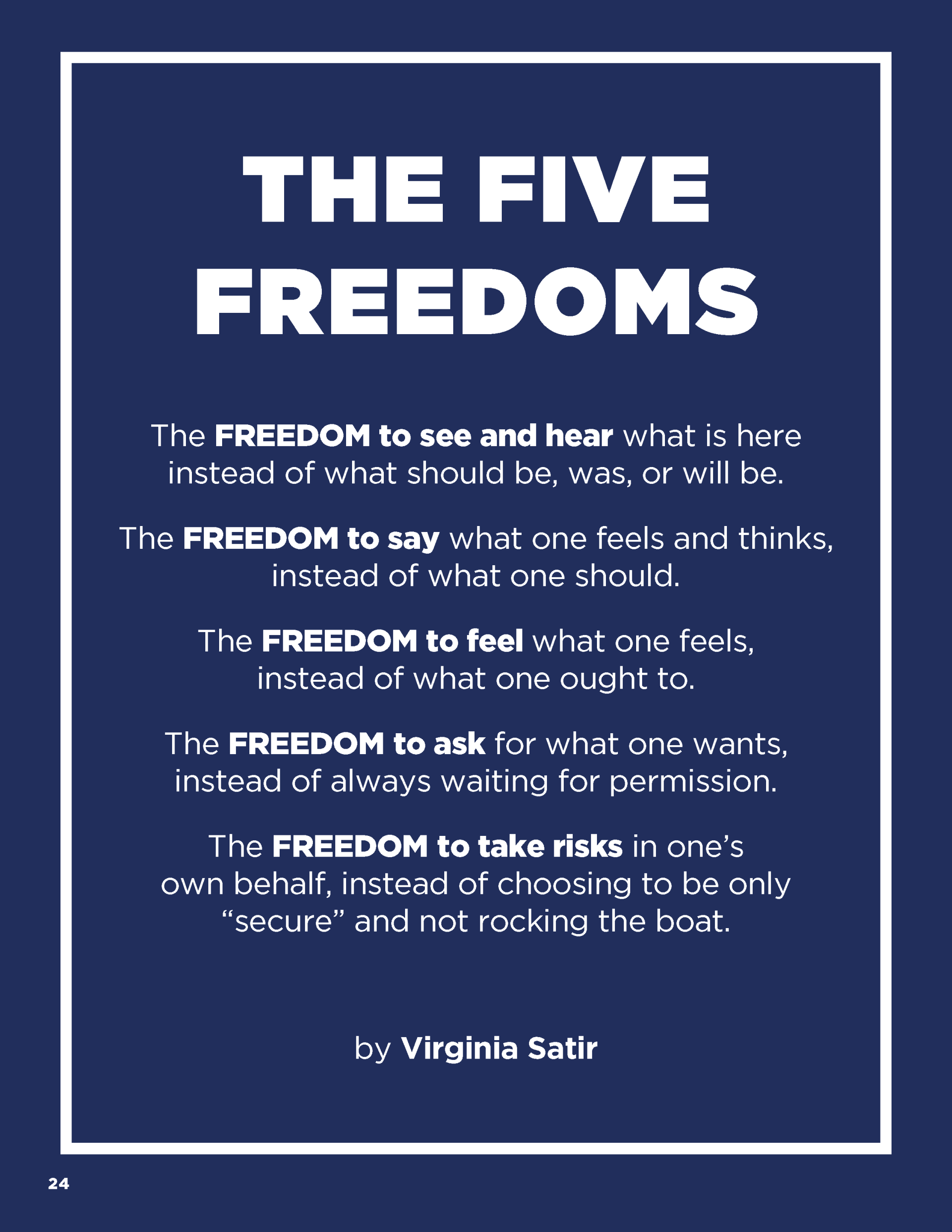 A poster that says the five freedoms on it