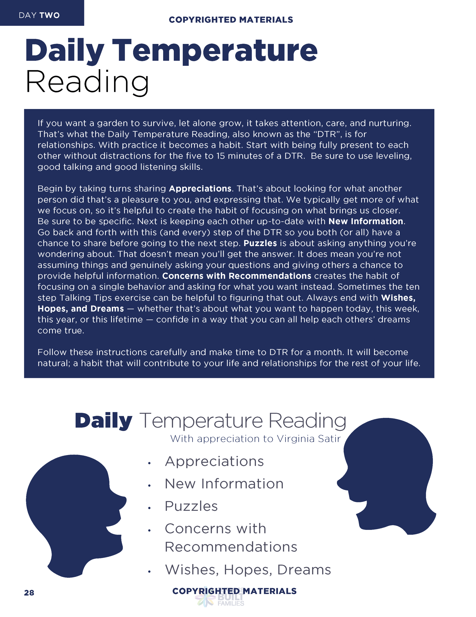 A page of a book titled daily temperature reading.