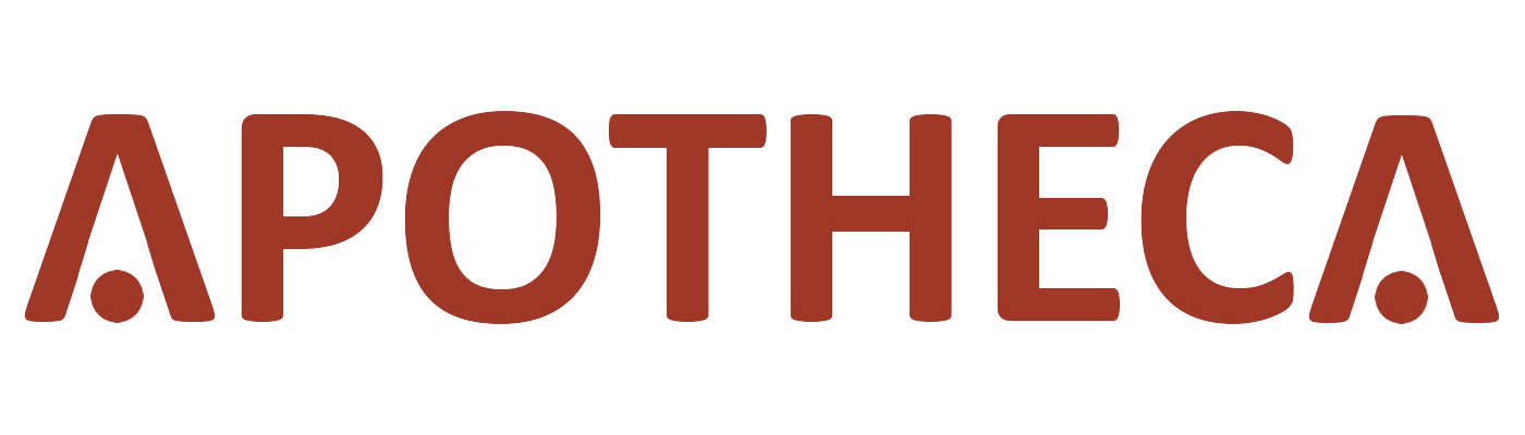 The word apotheca is written in red on a white background