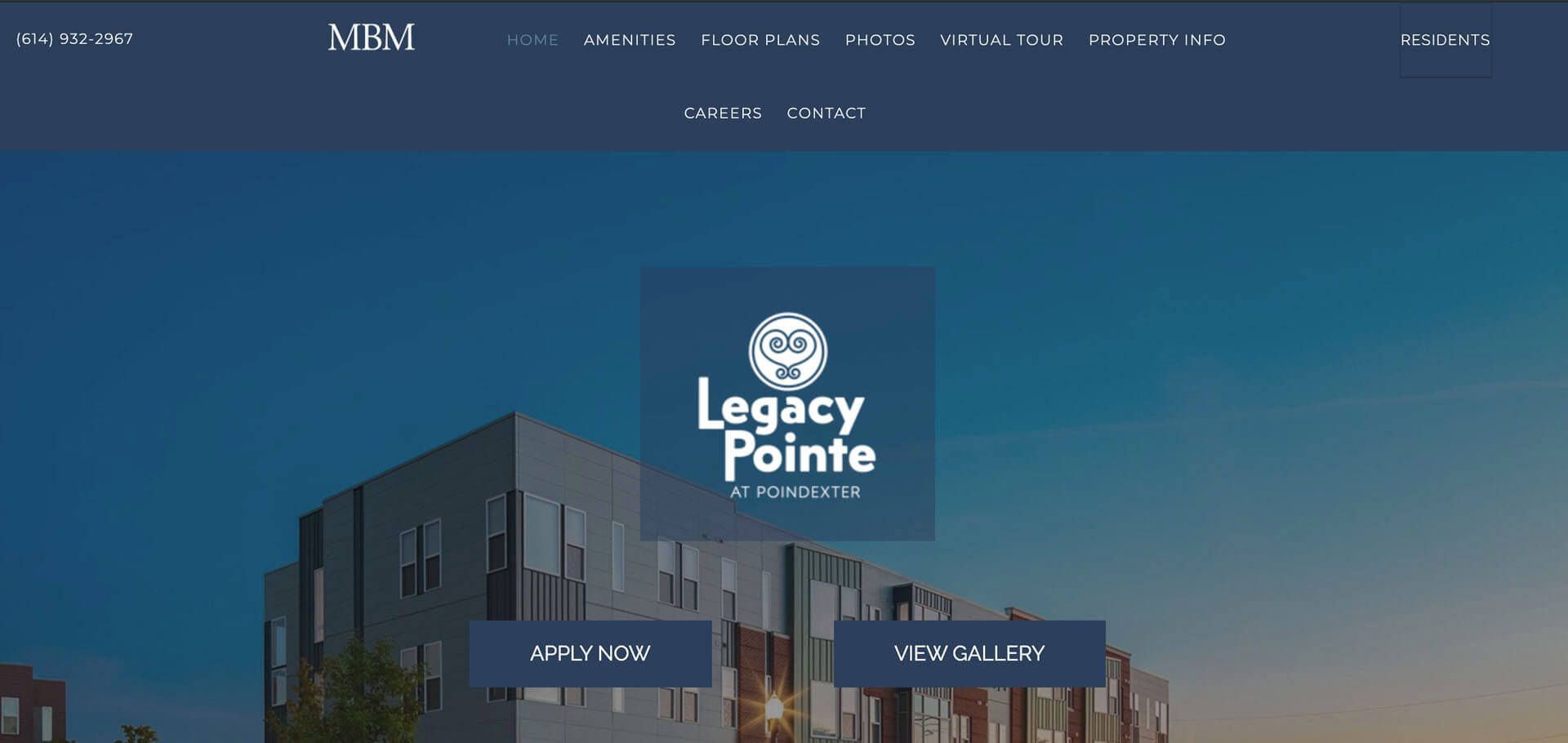 The legacy pointe website shows a picture of a building.