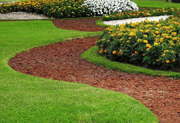 Stone Pathways in Grass with Flower Beds — Dayton, TX — Precision Lawns Stone Pathways in Grass with Flower Beds — Dayton, TX — Precision Lawns