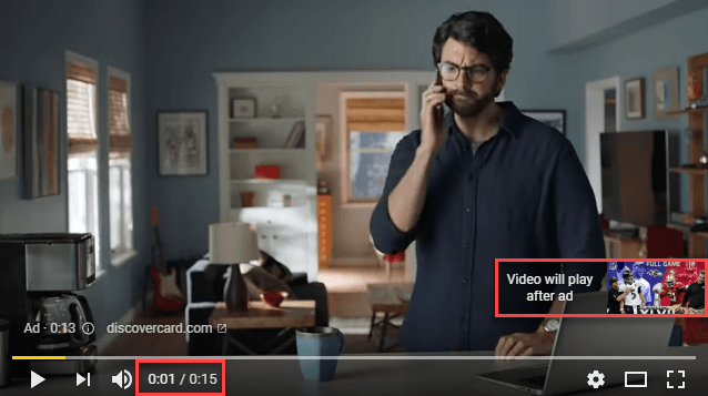 A screenshot example shows what a non-skippable pre-roll ad type looks like on YouTube. This digital marketing ad cannot be skipped.