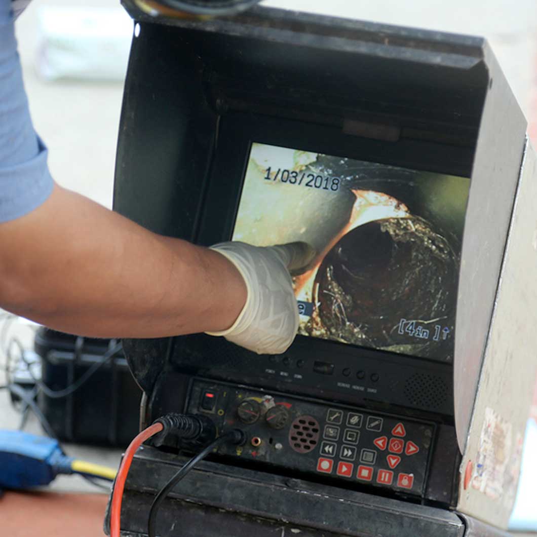 monitor showing the live footage on the sewer