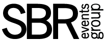 A black and white logo for sbr events group on a white background.