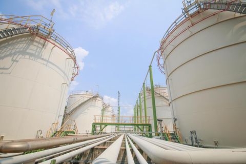 a lots and huge storage tanks
