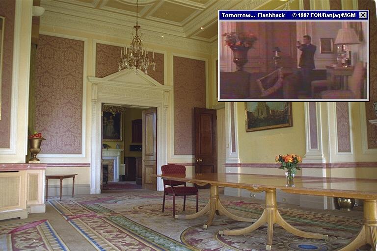 James Bond (Pierce Brosnan) enjoyed a romantiv evening with Paris Carver (Teri Hatcher) here at Stoke Park